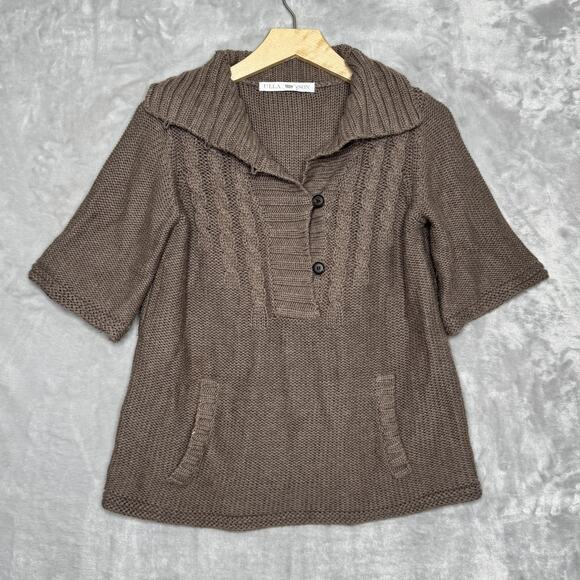 Ulla Johnson Sweater Womens Medium Brown Cable Knit Short Sleeve Shawl Collar - Picture 2 of 13